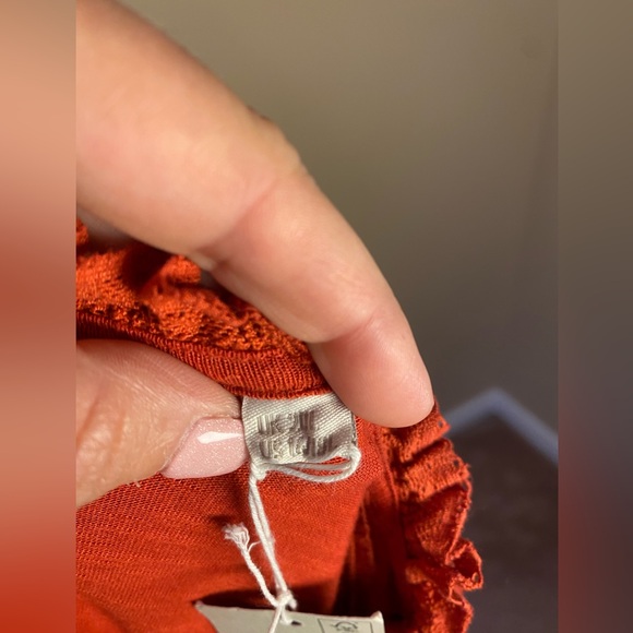 NWT Boden Red/Rust Orange Short Sleeve Lace Yoke Dress Size 16/18L *No Belt* - Picture 9 of 12